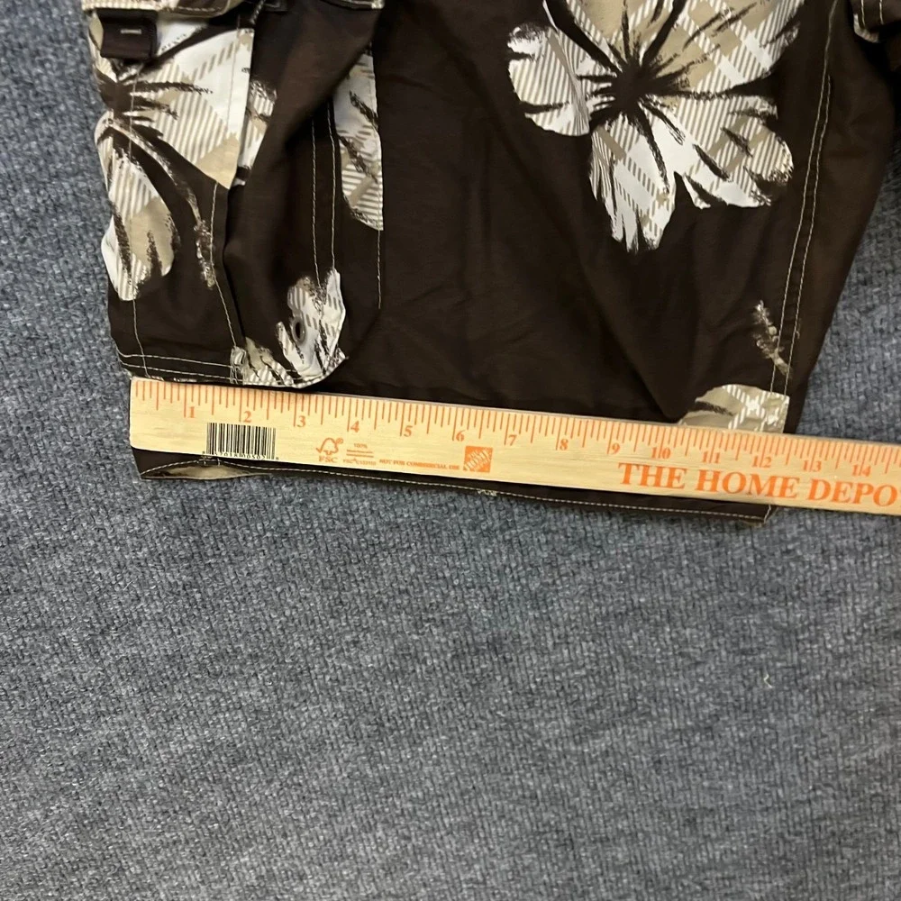 Arizona Jean Cargo Board Shorts Men's Brown Hibiscus Floral Swim Trunks - Large